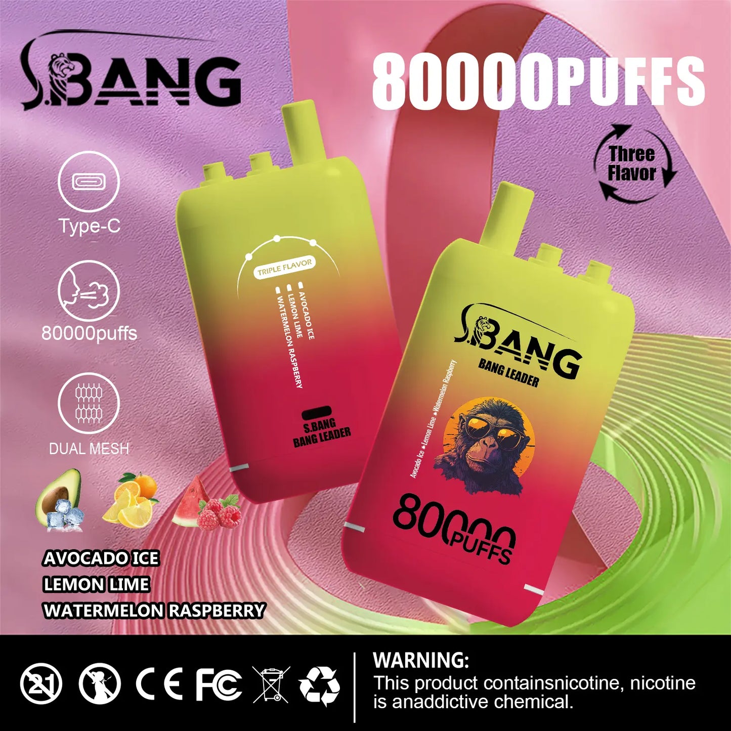 Bang Leader 80000 Puffs 3-i-1 Triple Flavors Disposable Vape (10st - Box) (2st Minst eller mer)
