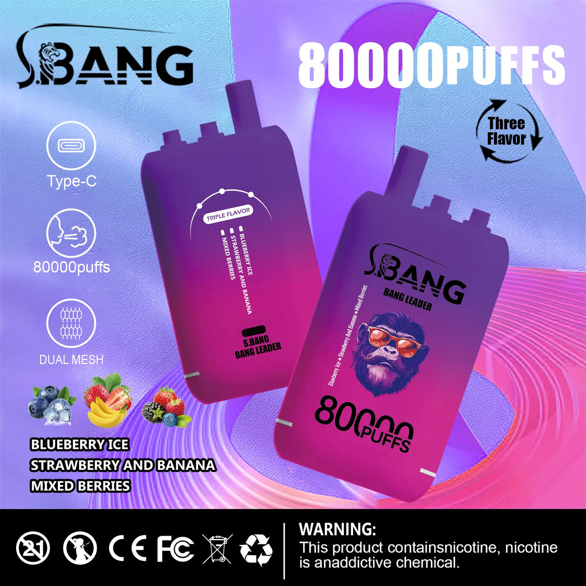 Bang Leader 80000 Puffs 3-i-1 Triple Flavors Disposable Vape (10st - Box) (2st Minst eller mer)