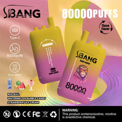 Bang Leader 80000 Puffs 3-i-1 Triple Flavors Disposable Vape (10st - Box) (2st Minst eller mer)