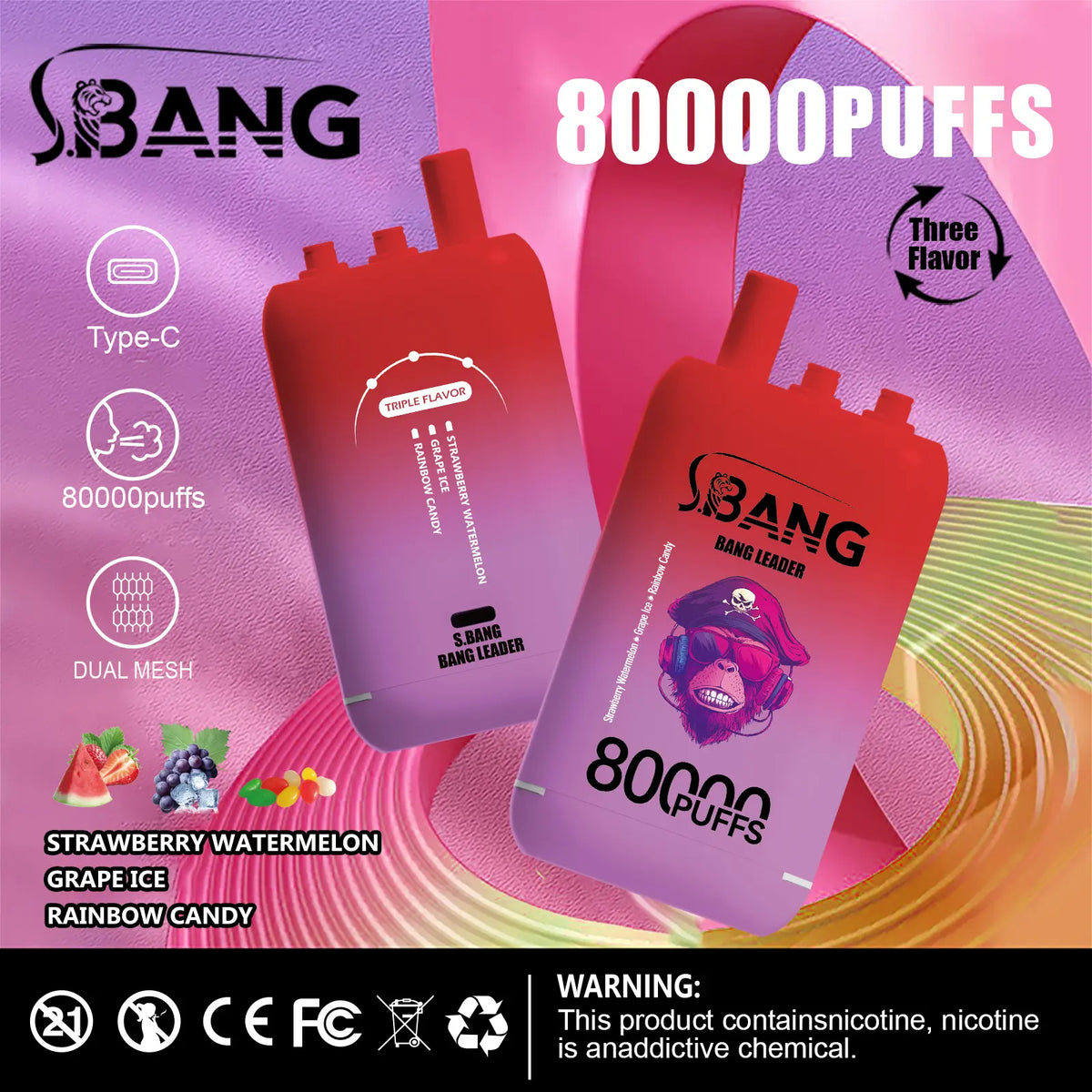 Bang Leader 80000 Puffs 3-i-1 Triple Flavors Disposable Vape (10st - Box) (2st Minst eller mer)