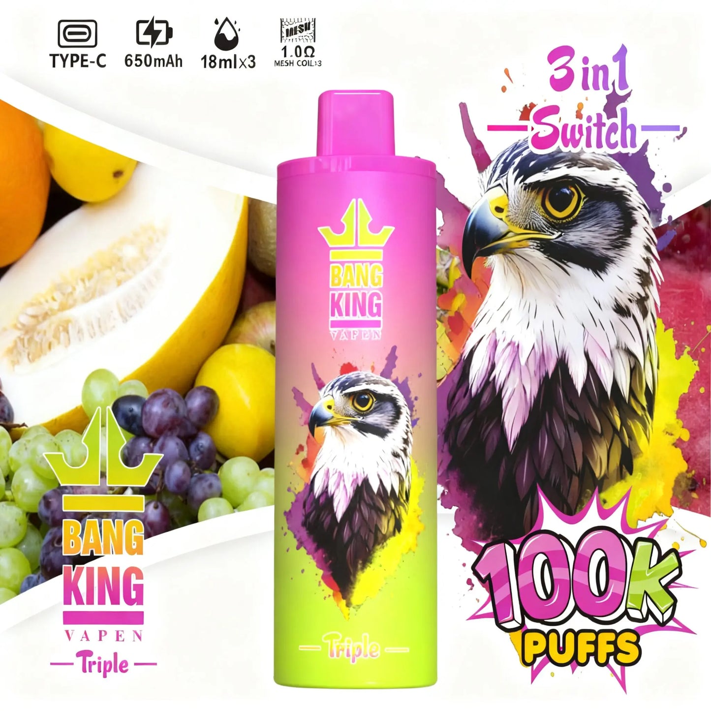 Bang King Triple 100K Puffs 3 in 1 Vape (10st - Box)