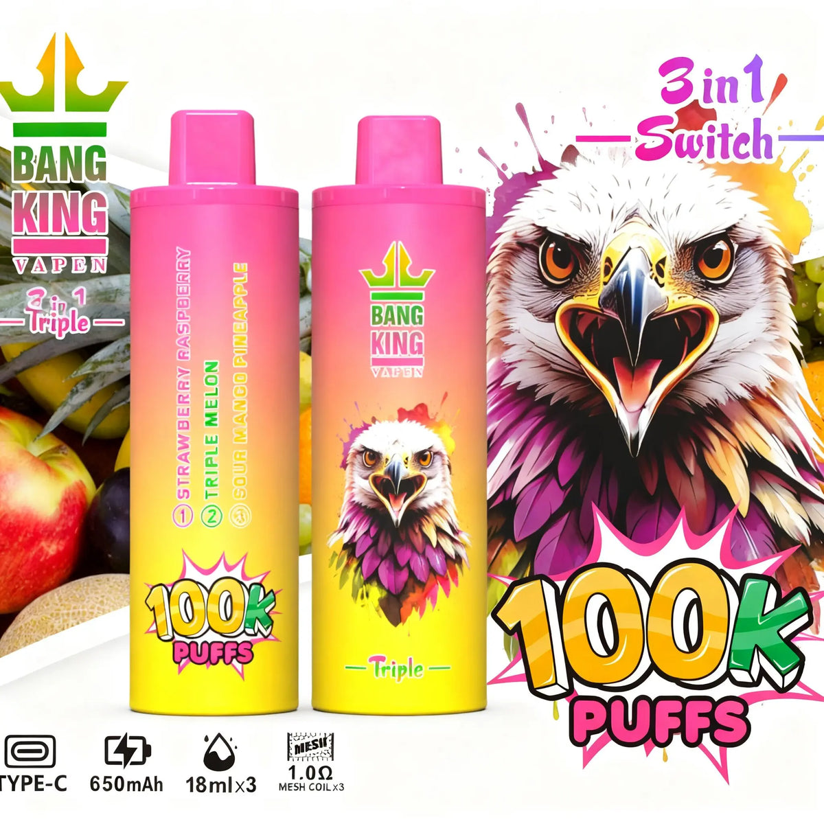 Bang King Triple 100K Puffs 3 in 1 Vape (10st - Box)