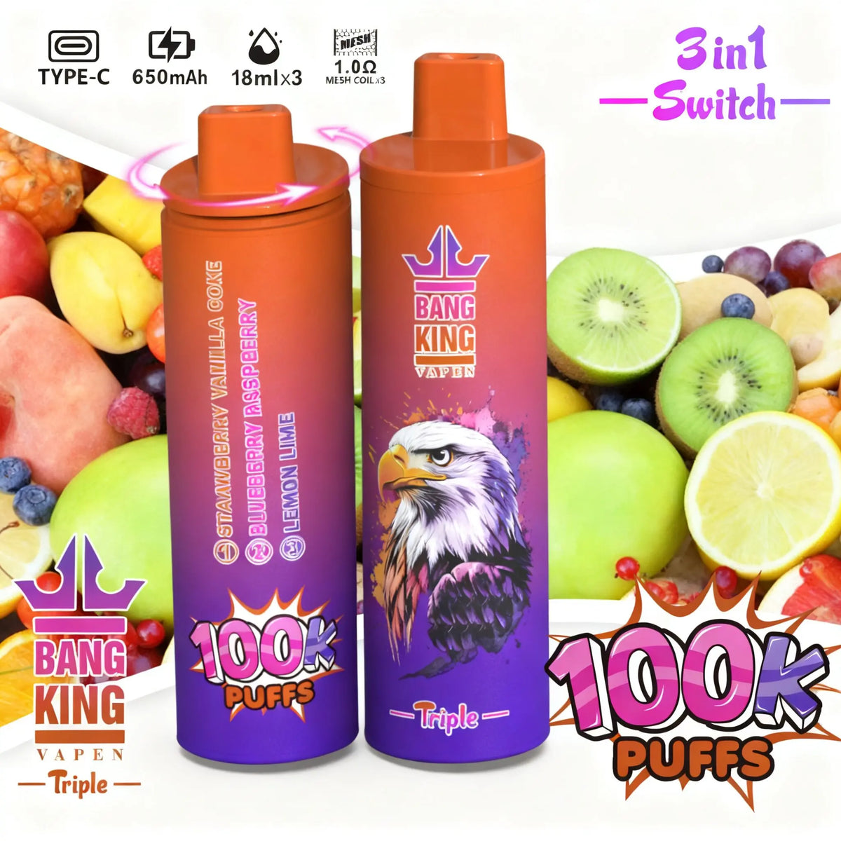 Bang King Triple 100K Puffs 3 in 1 Vape (10st - Box)