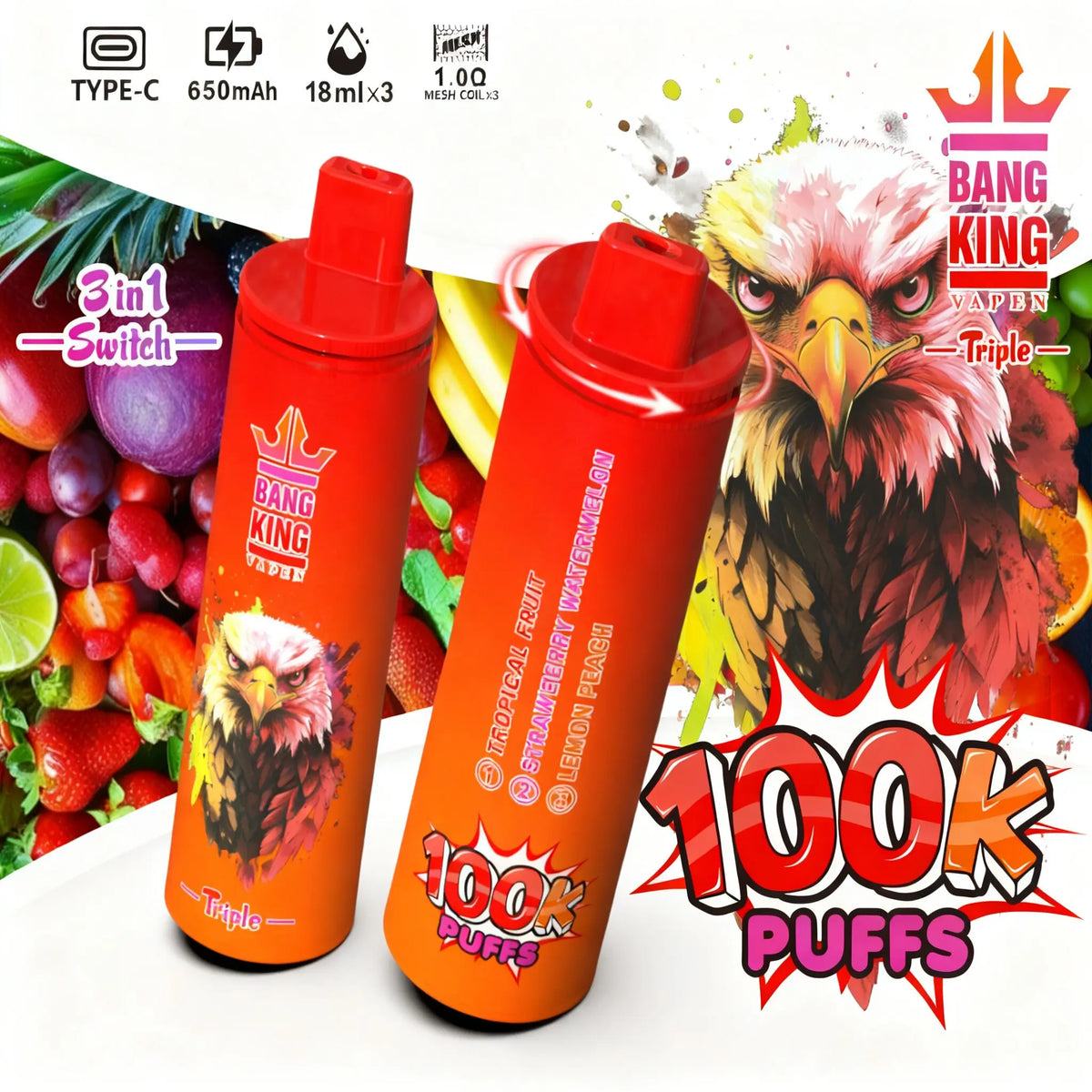 Bang King Triple 100K Puffs 3 in 1 Vape (10st - Box)