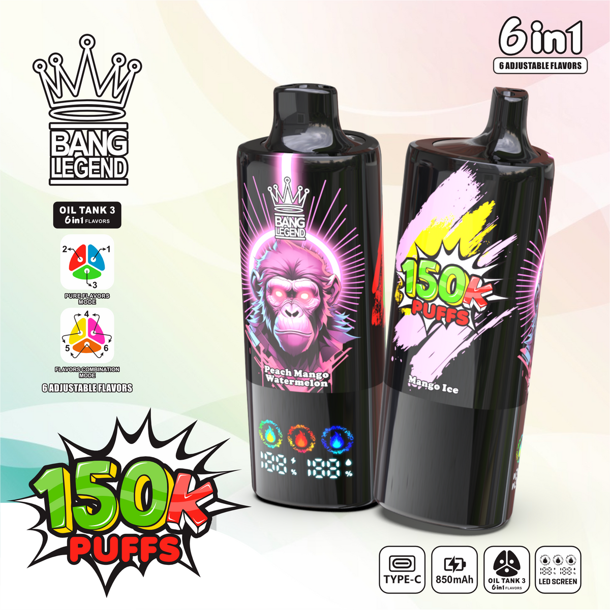 Bang Legend 150000 Puffs 6 in 1 Disposable Vape (10st - Box)
