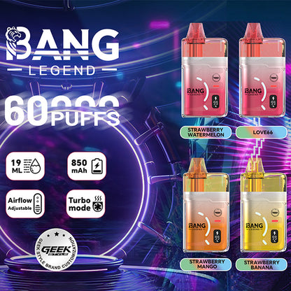 Bang Legend Geek 60K Clear Oil Window Vape – Justerbart luftflöde (10st - Box)