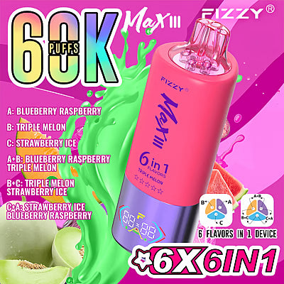 Fizzy MaxIII 60000 Puffs 60k 6-i-1 Smaker Engångsvape (10st - Box)