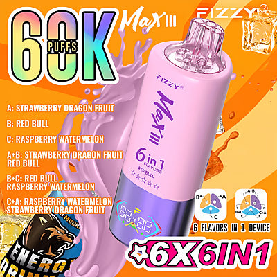 Fizzy MaxIII 60000 Puffs 60k 6-i-1 Smaker Engångsvape (10st - Box)