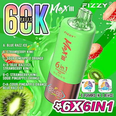 Fizzy MaxIII 60000 Puffs 60k 6-i-1 Smaker Engångsvape (10st - Box)