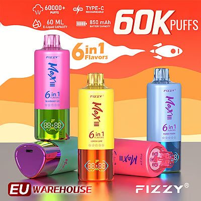 Fizzy MaxIII 60000 Puffs 60k 6-i-1 Smaker Engångsvape (10st - Box)