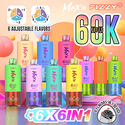 Fizzy MaxIII 60000 Puffs 60k 6-i-1 Smaker Engångsvape (10st - Box)