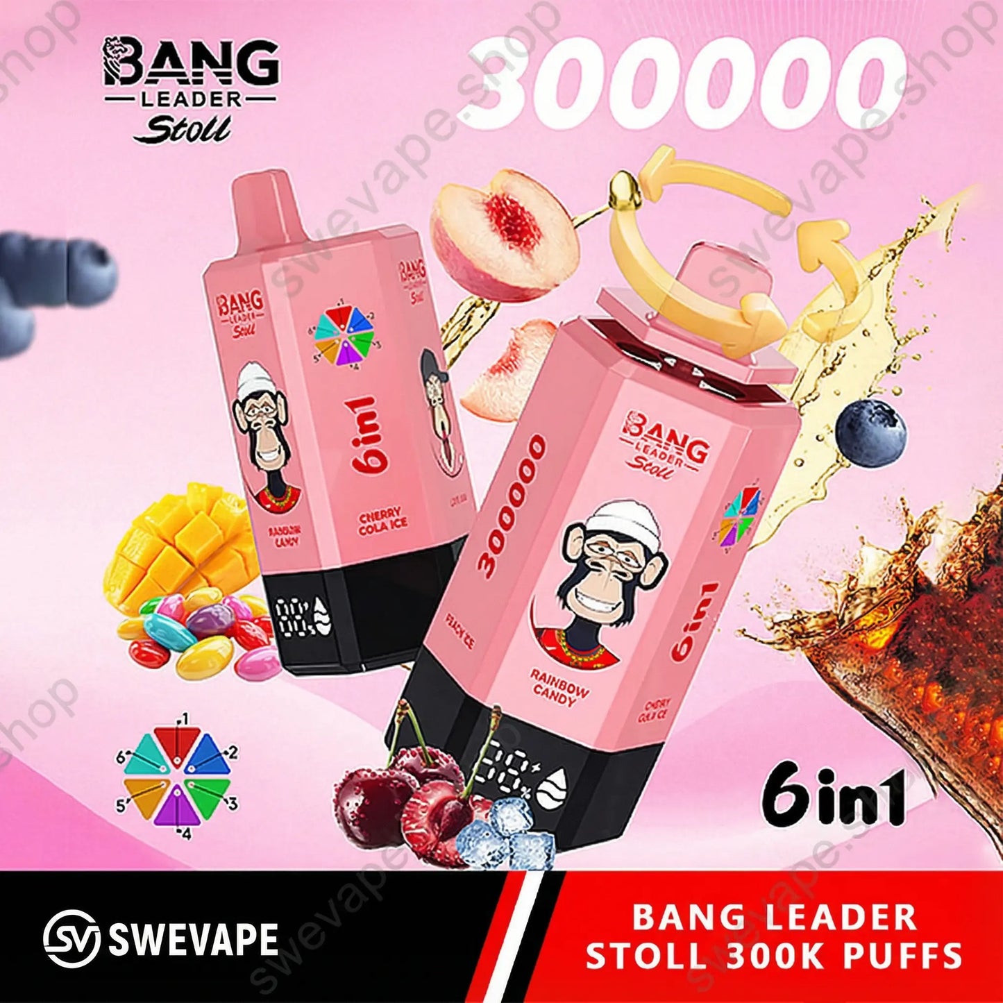 Bang Leader Stoll 300K – 6 i 1 smaker Disposable Vape ) (10st - Box) (2st Minst eller mer)