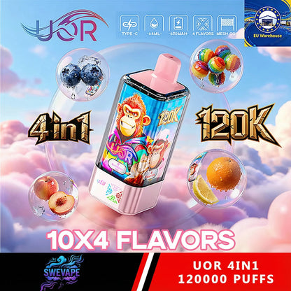 UOR 120000 Puffs 4 in 1 Vape EU Warehouse Snabb leverans (10st - Box) (2st Minst eller mer)