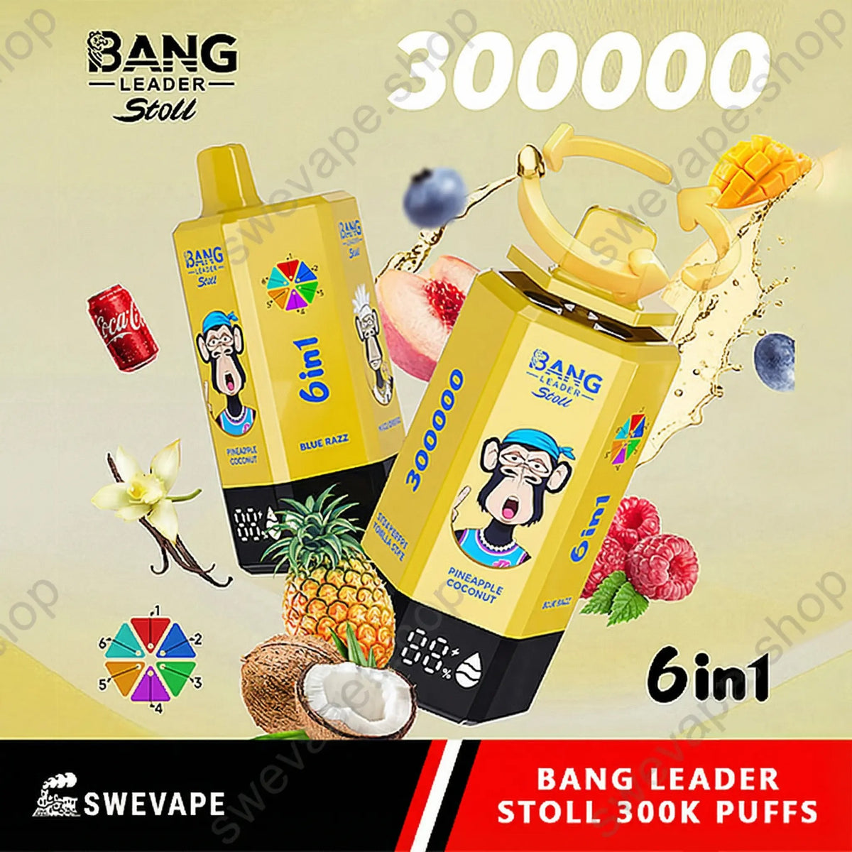 Bang Leader Stoll 300K – 6 i 1 smaker Disposable Vape ) (10st - Box) (2st Minst eller mer)