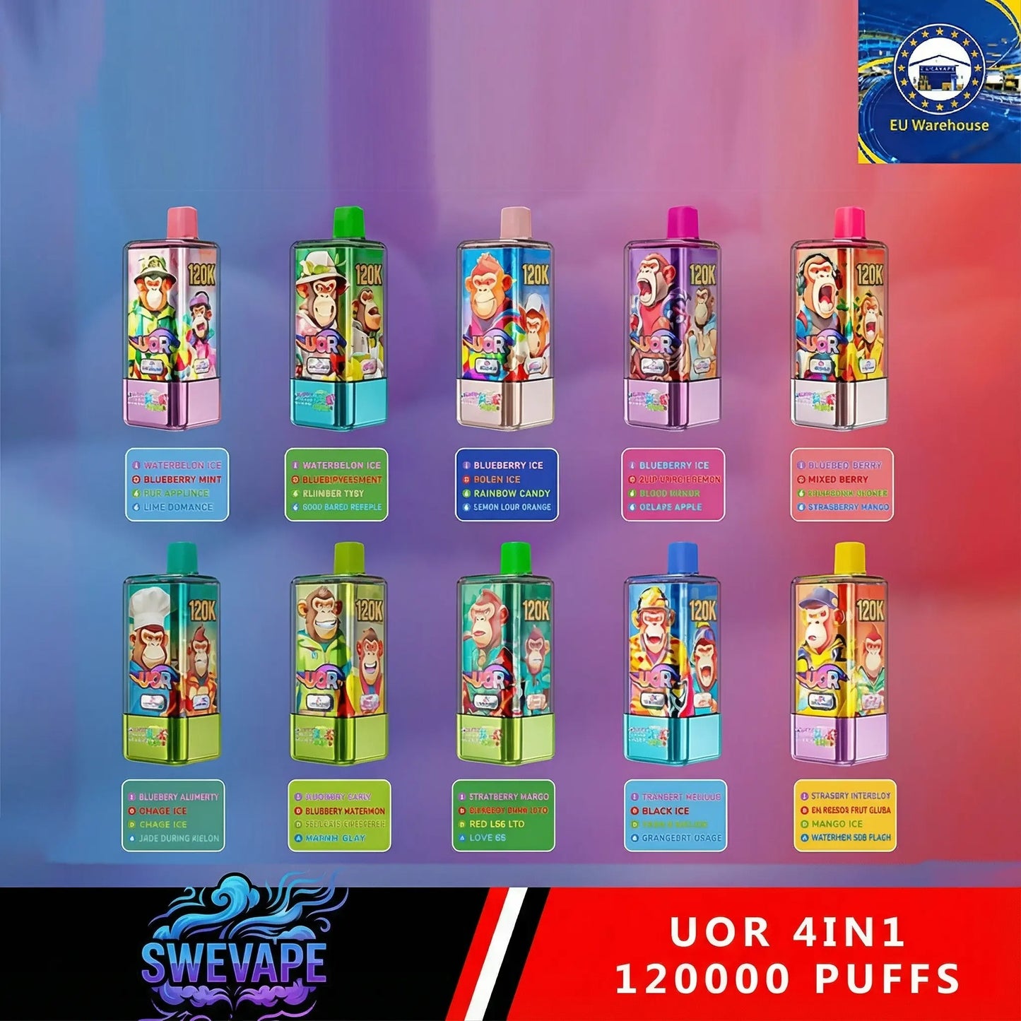 UOR 120000 Puffs 4 in 1 Vape EU Warehouse Snabb leverans (10st - Box) (2st Minst eller mer)