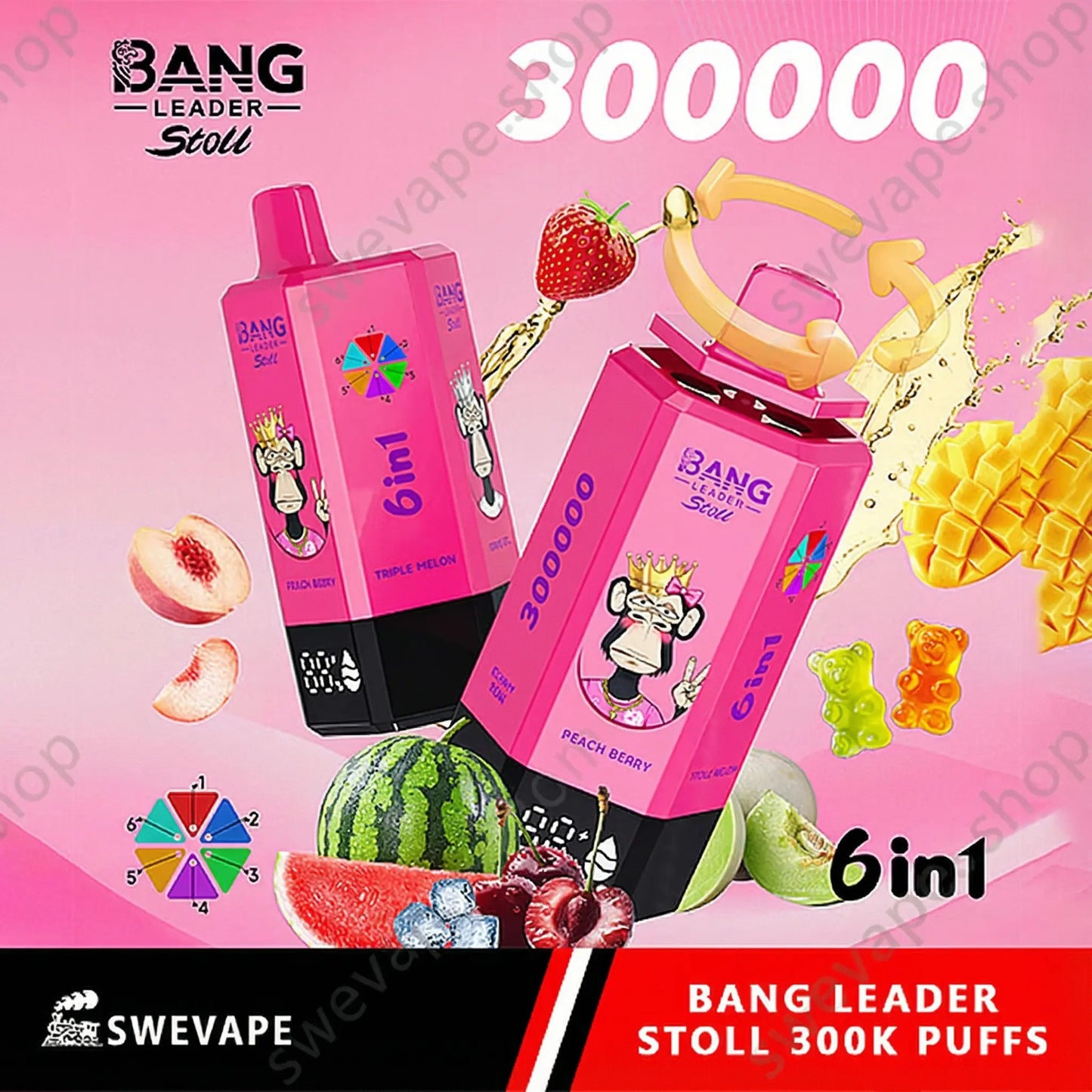 Bang Leader Stoll 300K – 6 i 1 smaker Disposable Vape ) (10st - Box) (2st Minst eller mer)