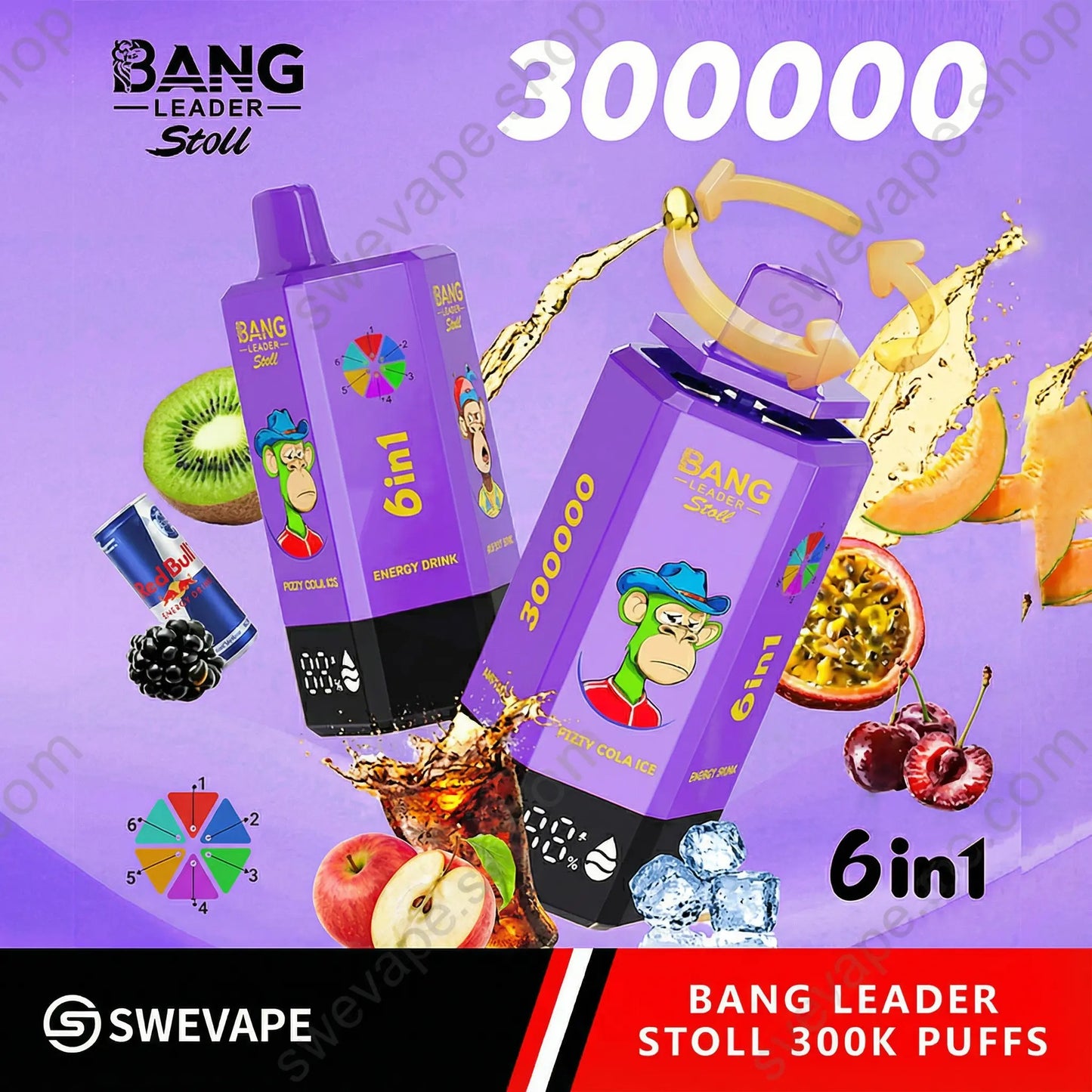 Bang Leader Stoll 300K – 6 i 1 smaker Disposable Vape ) (10st - Box) (2st Minst eller mer)