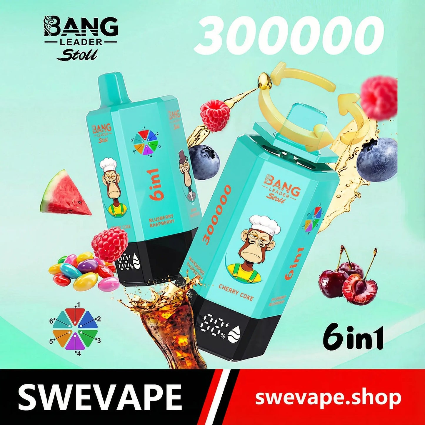 Bang Leader Stoll 300K – 6 i 1 smaker Disposable Vape ) (10st - Box) (2st Minst eller mer)