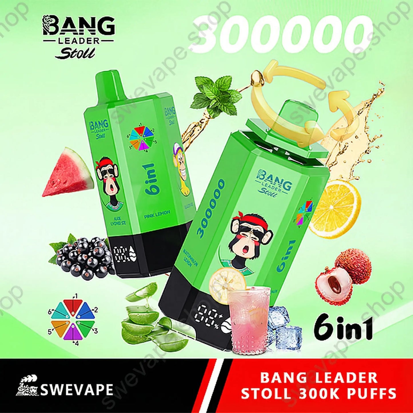 Bang Leader Stoll 300K – 6 i 1 smaker Disposable Vape ) (10st - Box) (2st Minst eller mer)