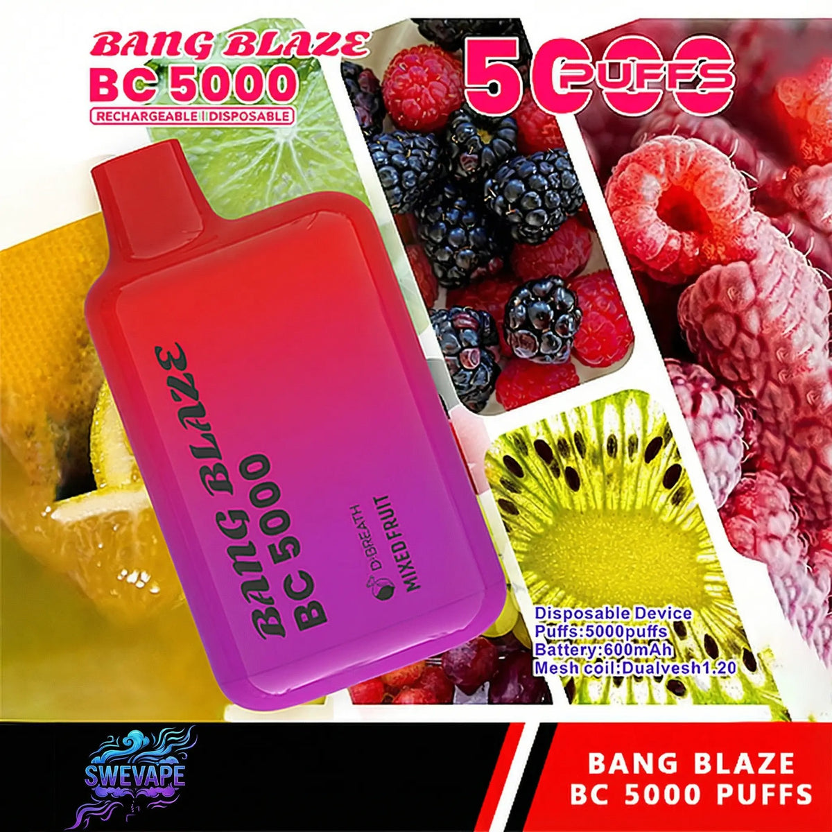 Bang Blaze BC 5000 Puffs - Smooth 5K Rechargeable Disposable Vape (10st - Box)