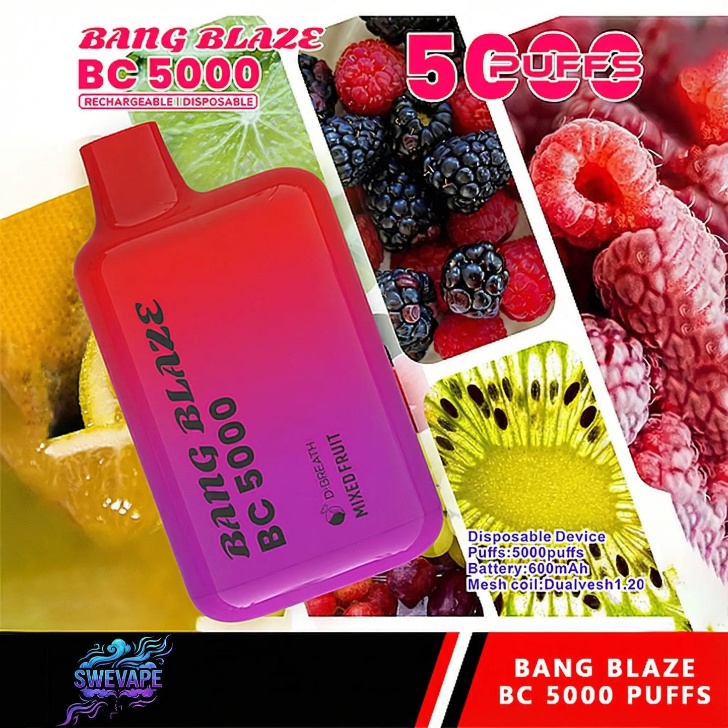 Bang Blaze BC 5000 Puffs - Smooth 5K Rechargeable Disposable Vape (10st - Box)