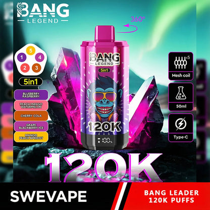 Bang Legend 120000 Puffs 5-i-1 Smaker 120k Engångsvape (10st - Box) (2st Minst eller mer)