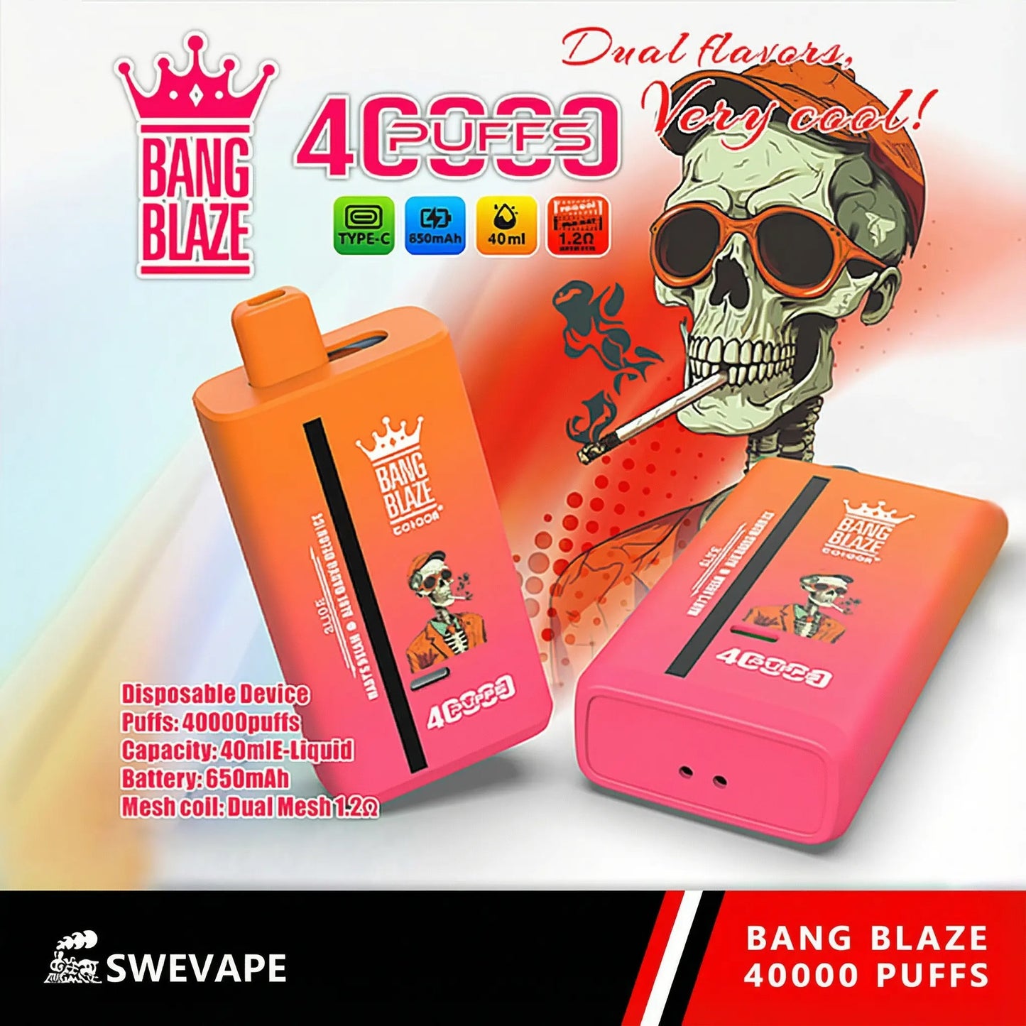 Bang Blaze 40000 Puffs 40k Double Flavors Disposable Vape (10st - Box) (2st Minst eller mer)