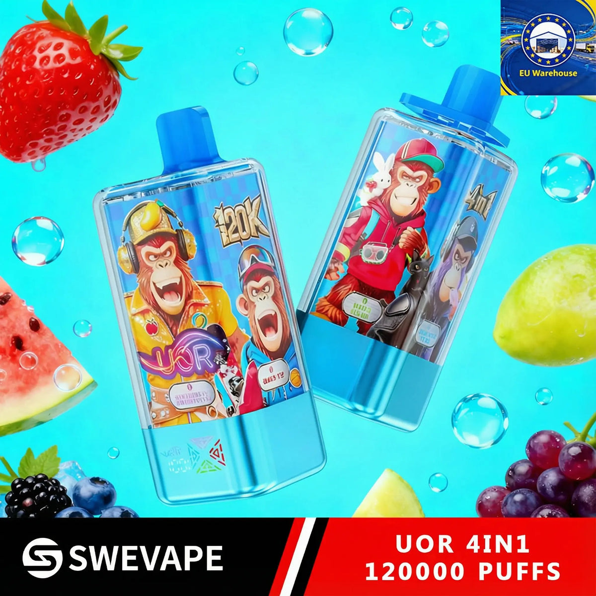 UOR 120000 Puffs 4 in 1 Vape EU Warehouse Snabb leverans (10st - Box) (2st Minst eller mer)