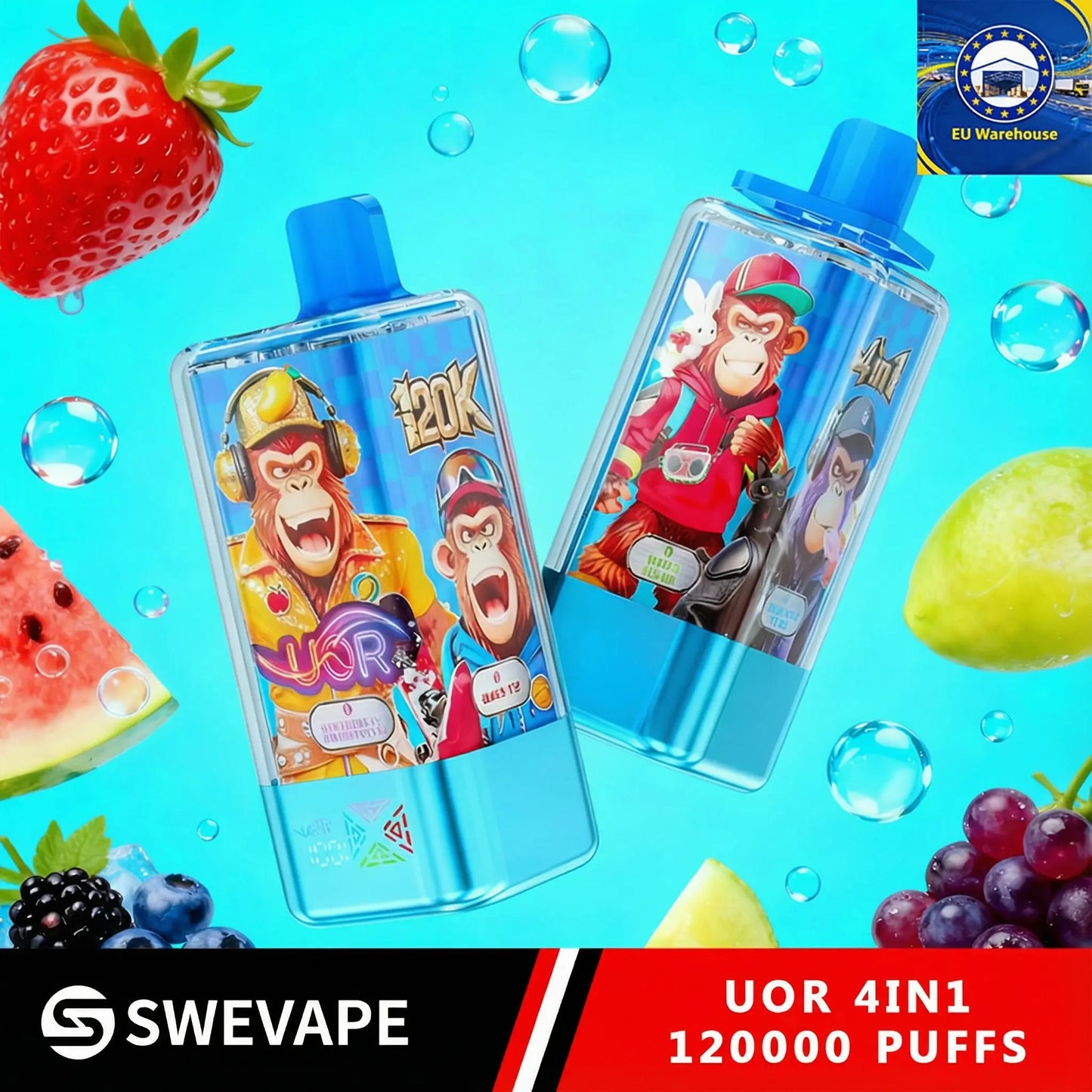 UOR 120000 Puffs 4 in 1 Vape EU Warehouse Snabb leverans (10st - Box) (2st Minst eller mer)