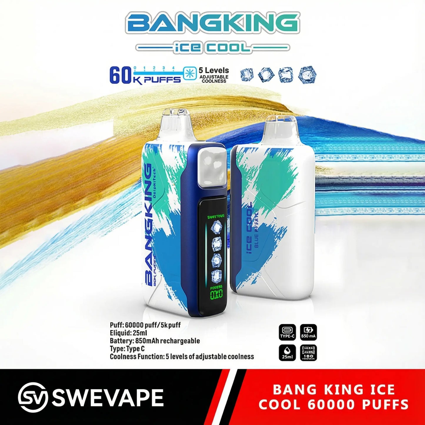 Bang King Ice Cool 60000 Puffs Justerbar svalhet engångsvap (10st - Box)