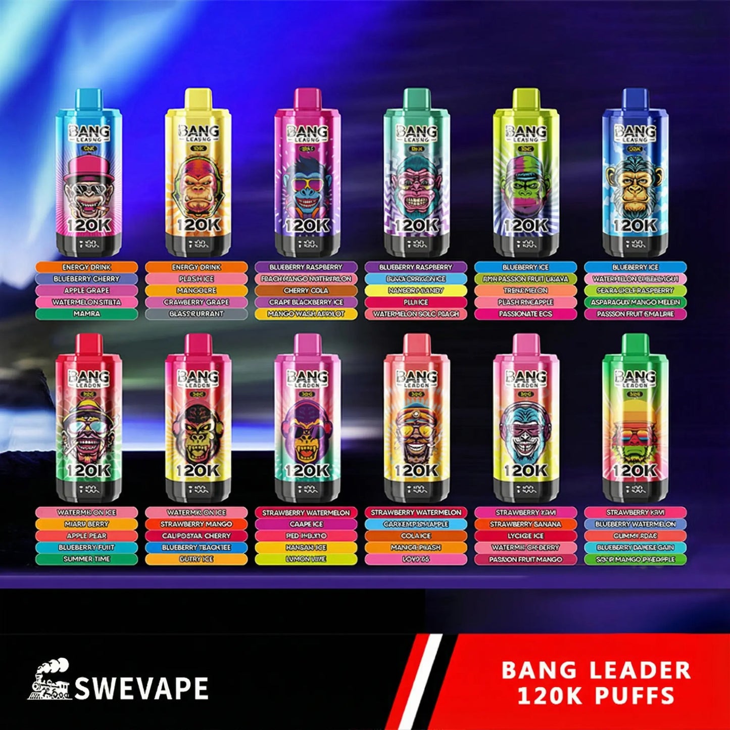 Bang Legend 120000 Puffs 5-i-1 Smaker 120k Engångsvape (10st - Box) (2st Minst eller mer)