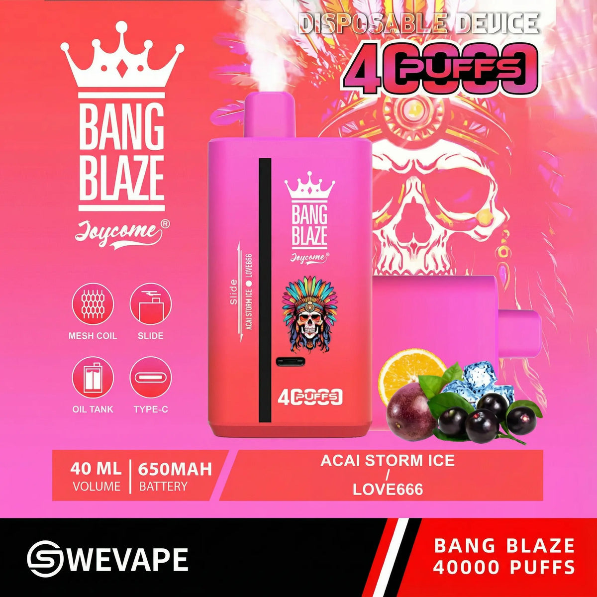 Bang Blaze 40000 Puffs 40k Double Flavors Disposable Vape (10st - Box) (2st Minst eller mer)