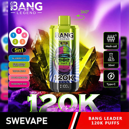 Bang Legend 120000 Puffs 5-i-1 Smaker 120k Engångsvape (10st - Box) (2st Minst eller mer)