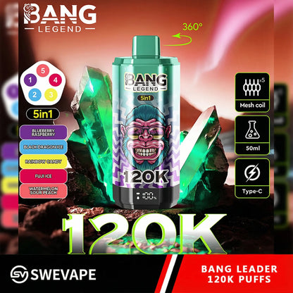 Bang Legend 120000 Puffs 5-i-1 Smaker 120k Engångsvape (10st - Box) (2st Minst eller mer)
