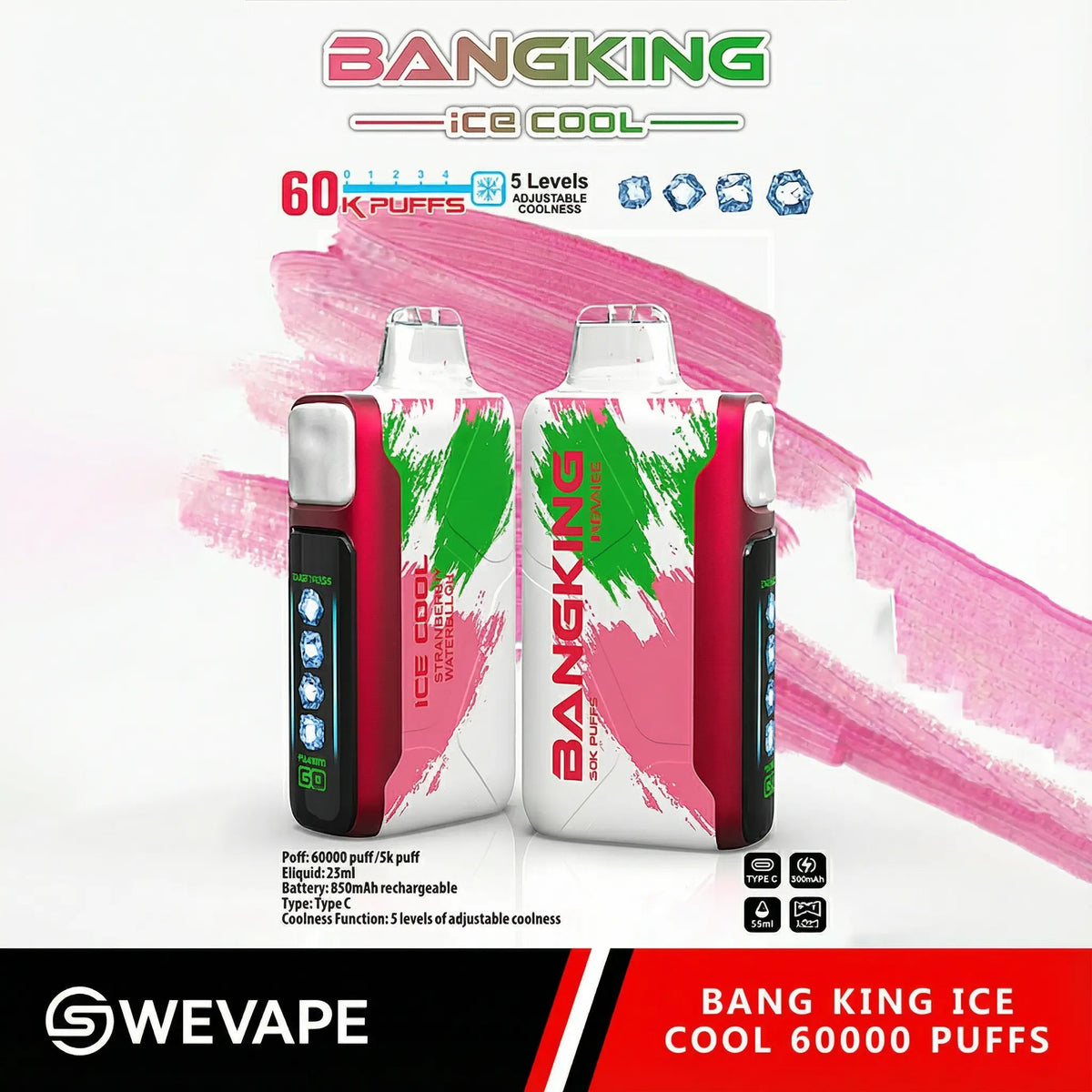 Bang King Ice Cool 60000 Puffs Justerbar svalhet engångsvap (10st - Box)
